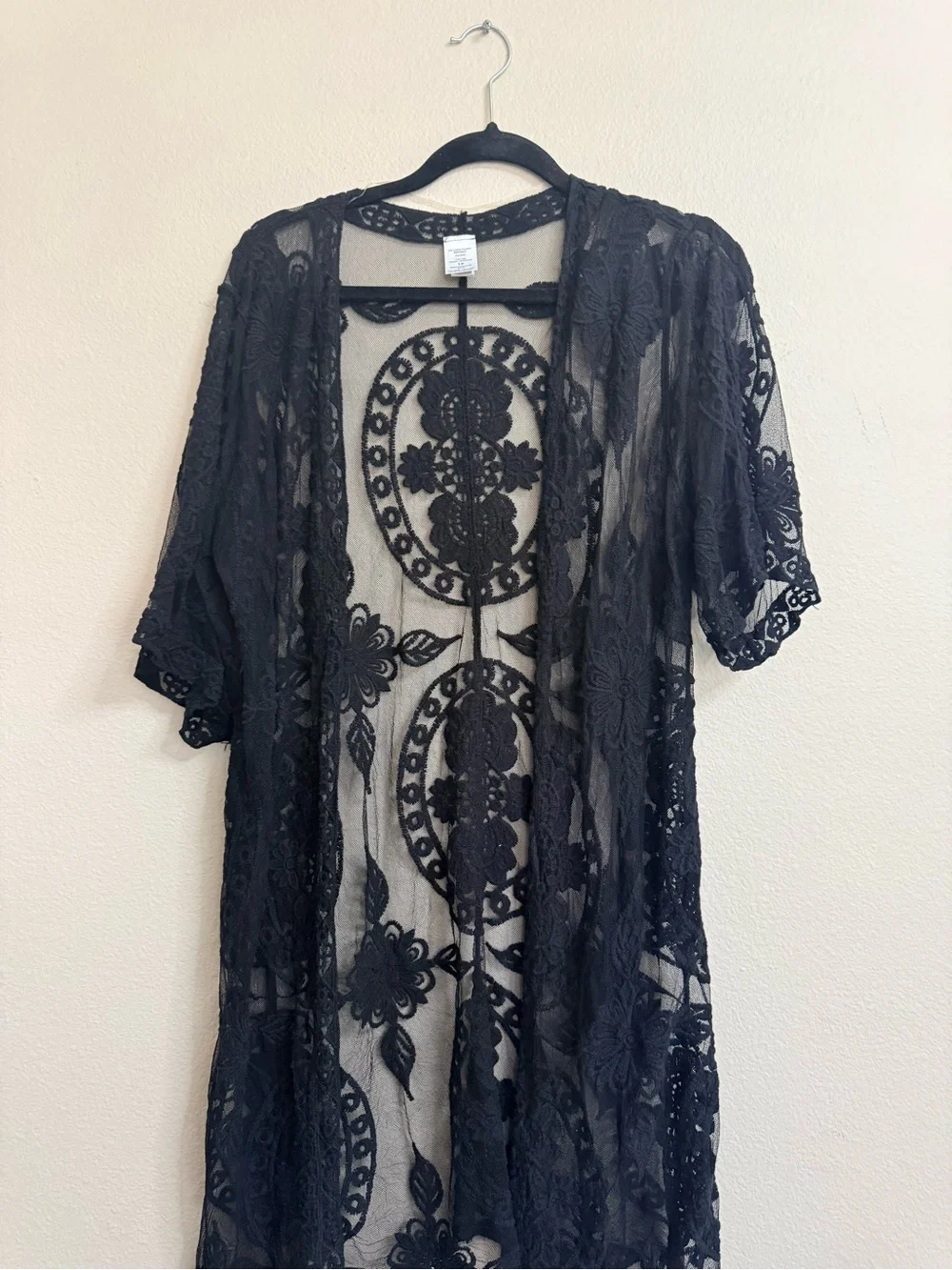 Sheer Black Lace Swim Cover-Up Kimono